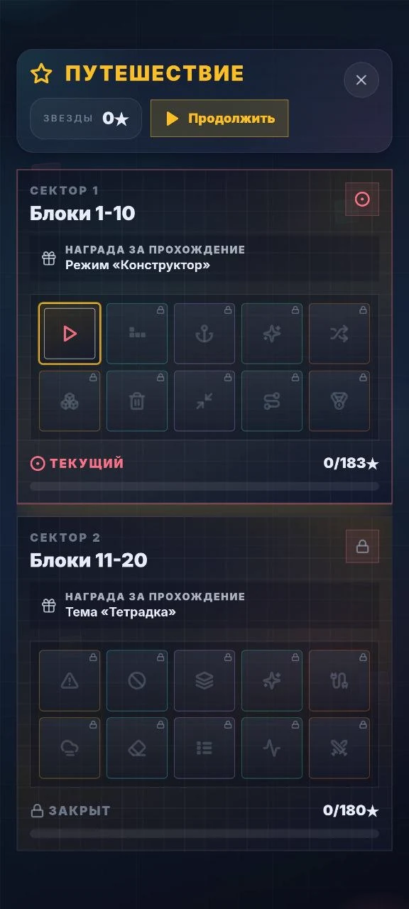 Карта уровней режима Путешествие